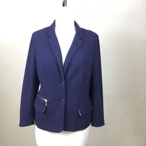Chico’s Women’s Blazer Size L Blue Cotton Modern Jacket.